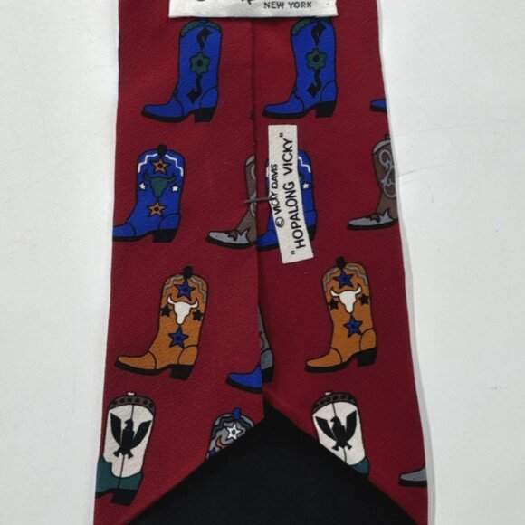 Vintage Hopalong Vicky Davis Fancy Boots Silk Necktie USA Made Neck Tie - Picture 2 of 6